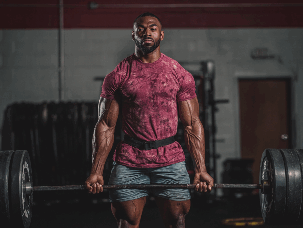 Body builder deadlifting intensely in the gym