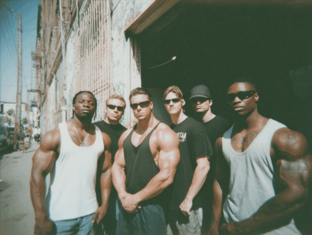group of bodybuilders outside the gym