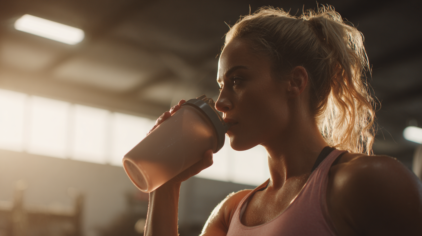 woman gym goer drinking pre workout before workout