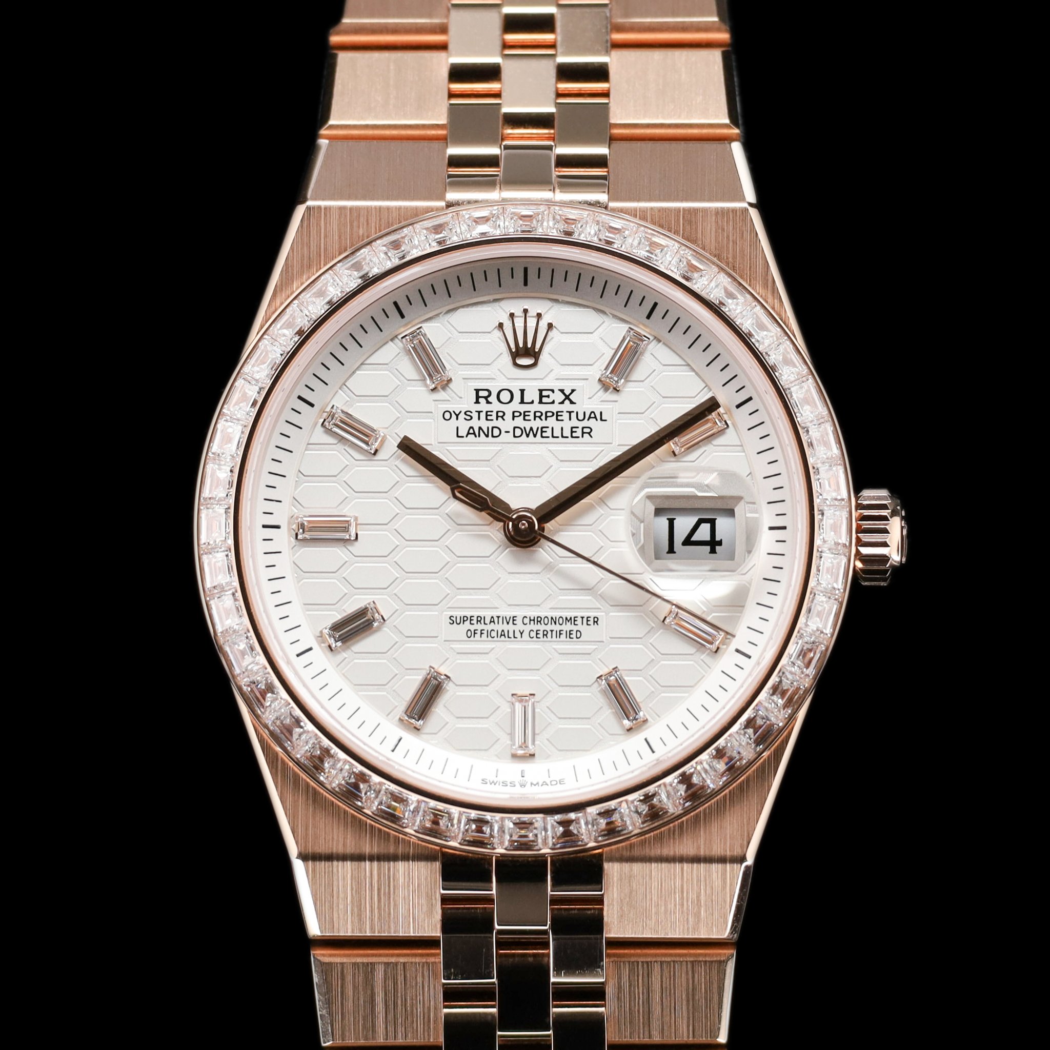 Rolex Land-Dweller Rose Gold White Dial Diamond Bezel — photo 1