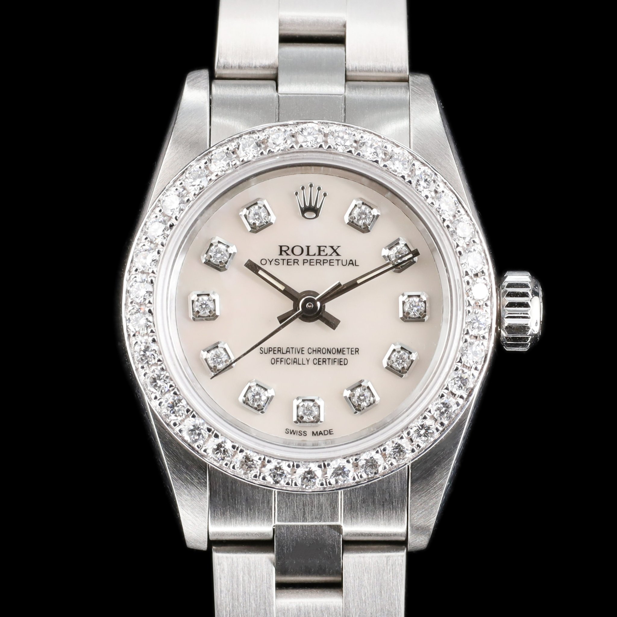 Rolex Oyster Perpetual 26 AM MOP Dial and AM Natural Diamond Bezel Originally Silver Dial — photo 1